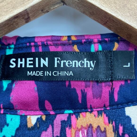 SHEIN FRENCHY Unique Statement Colorful Button Down Blouse Large Multicolor Bold - Picture 3 of 4